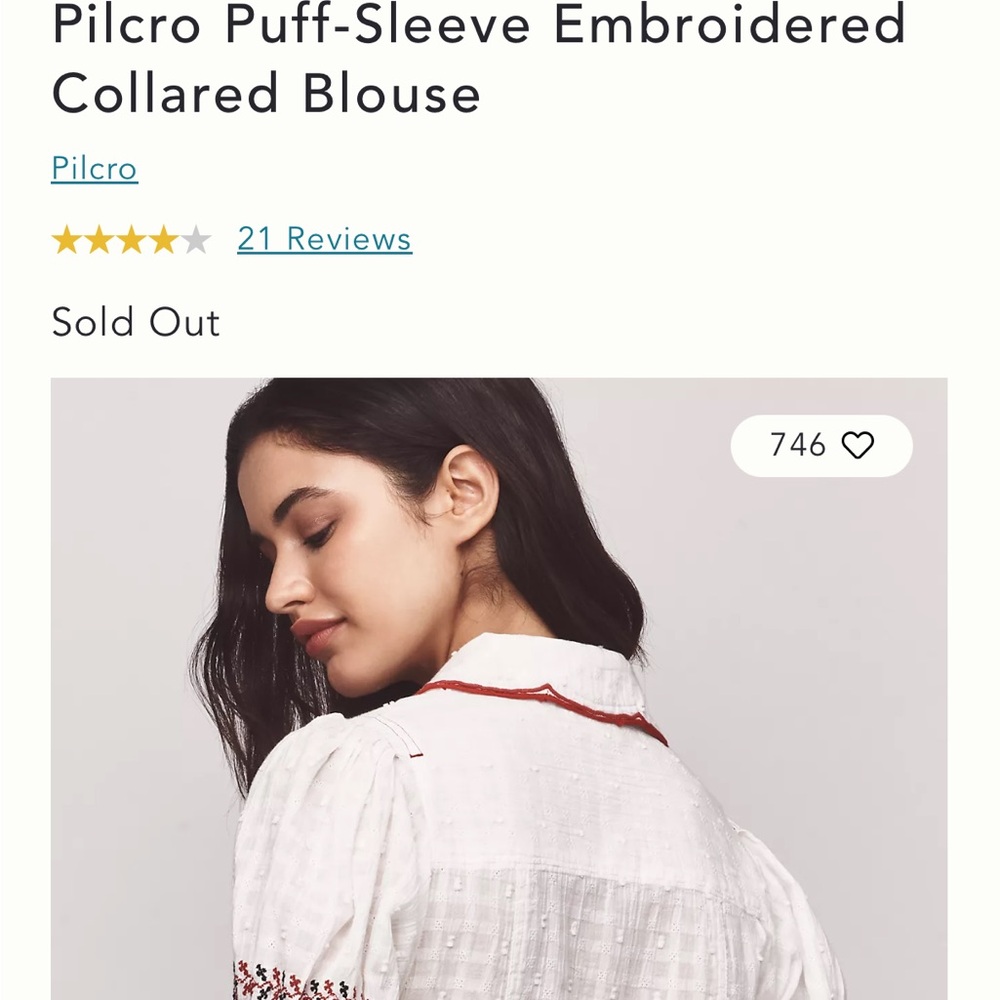 Pilcro Cream Blouse with Red and Green Embroidery - Picture 2 of 5